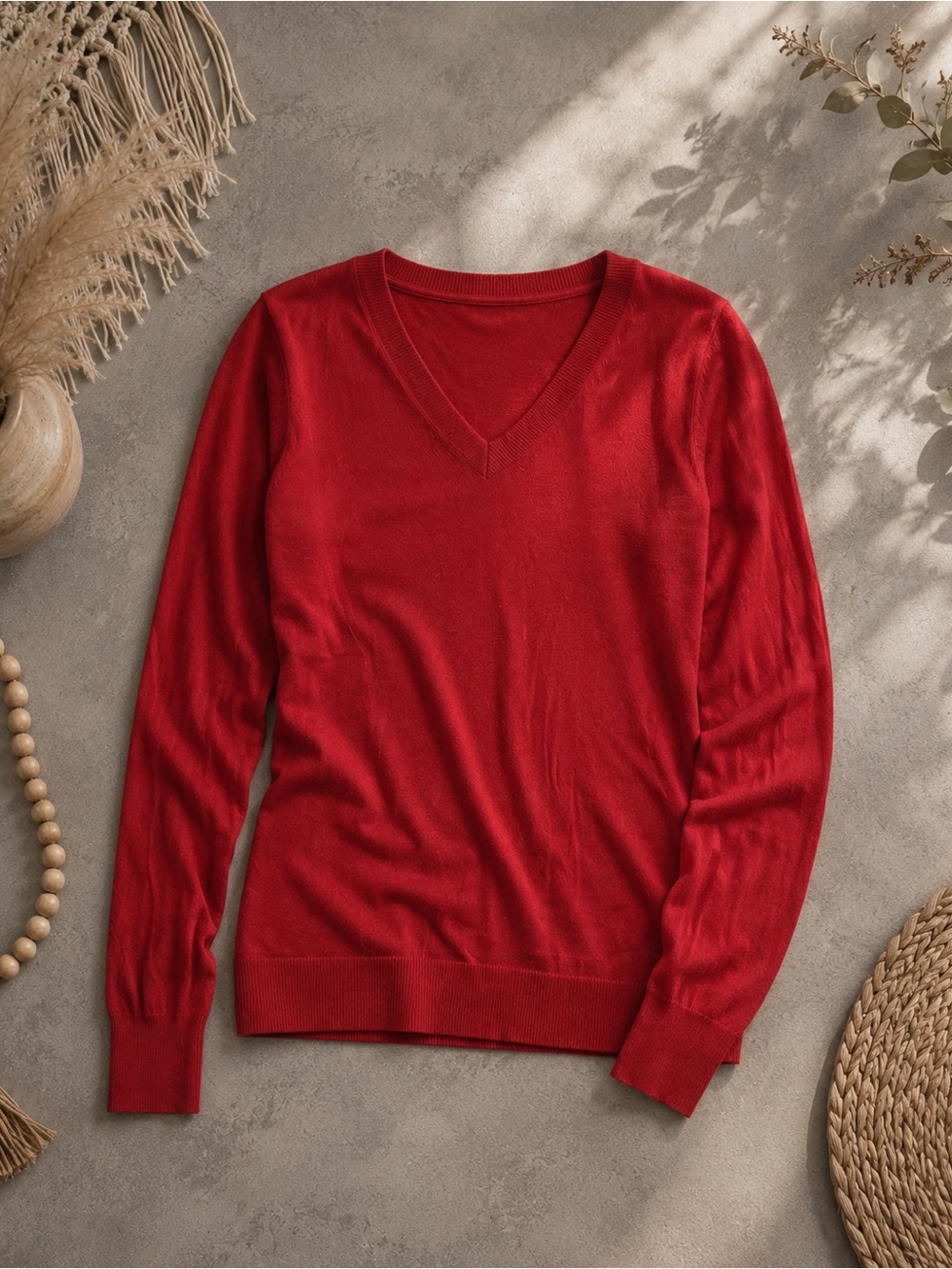 Worthington V-Neck Lightweight Sweater in Bold Red